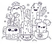 plantes et cactus kawaii dessin à colorier
