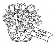 grnad pot de fleurs pour la fete de la maman dessin à colorier