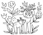 Coloriage cerf dans la nature avec des sapins dessin