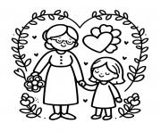 Coloriage grand mere et petit enfant jardinant