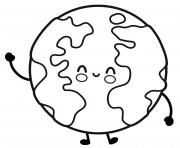 planete terre kawaii sourire mignon dessin à colorier