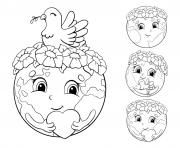 Coloriage planete terre coeur pigeon amour