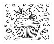 cupcake halloween effrayant araignee dessin à colorier