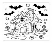 maison pain epices hantee halloween dessin à colorier