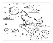 loup hurlant devant la lune halloween dessin à colorier