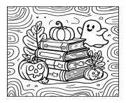 livres et fantome au coin halloween dessin à colorier