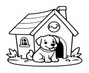 chien simple dans sa maison facile dessin à colorier