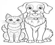 amitie chien et chat mignon dessin à colorier