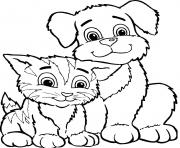 adorable chien et chat dessin à colorier