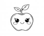 pomme 3 fruit kawaii dessin à colorier