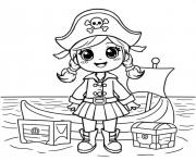 Coloriage pirate fille avec une carte sur un tresor dessin