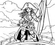 Coloriage pirate garcon fille princesse pirate sur un bateau dessin