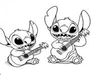 stitch jouant du ukulele en double exemplaire dessin à colorier