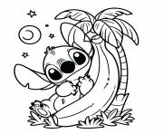 stitch sous les palmiers et les etoiles facile dessin à colorier