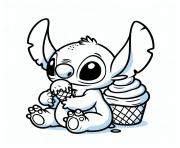 stitch enjoying ice cream facile dessin à colorier