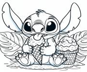 stitch mangeant de la glace dessin à colorier