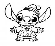 stitch mignon en tenue de noel dessin à colorier