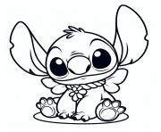 stitch mignon assis avec collier de fleurs dessin à colorier