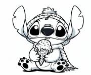 stitch mignon en hiver avec glace dessin à colorier