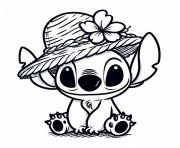 stitch avec chapeau et fleur dessin à colorier