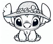 stitch mignon avec chapeau fleuri dessin à colorier