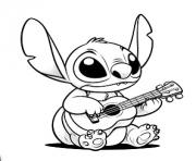 stitch mignon jouant de la guitare ukulele dessin à colorier