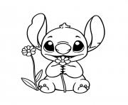 stitch ten lilo et stitch avec une fleur dessin à colorier