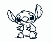 stitch mignon heureux en illustration monochrome dessin à colorier