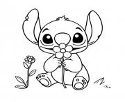 stitch sentant fleur dessin à colorier