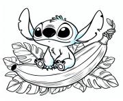 stitch dans une coque de banane dessin à colorier