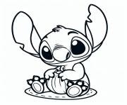 stitch mignon assis avec une feuille dessin à colorier