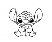 stitch mignon tenant une fleur 2 dessin à colorier