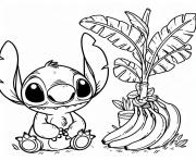 stitch et plantes de bananes dessin à colorier