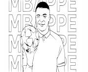 kylian mbappe portrait de joueur de football souriant avec ballon dessin à colorier