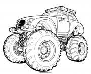 Monster Truck grosse roues beaucoup de lumieres dessin à colorier