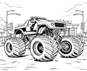 police monster truck poste de police dessin à colorier