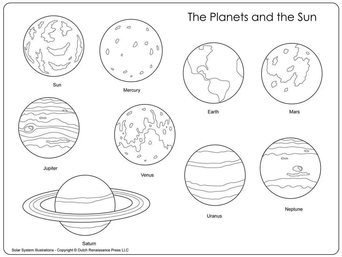 Dibujo de Planetas y Sol para colorear