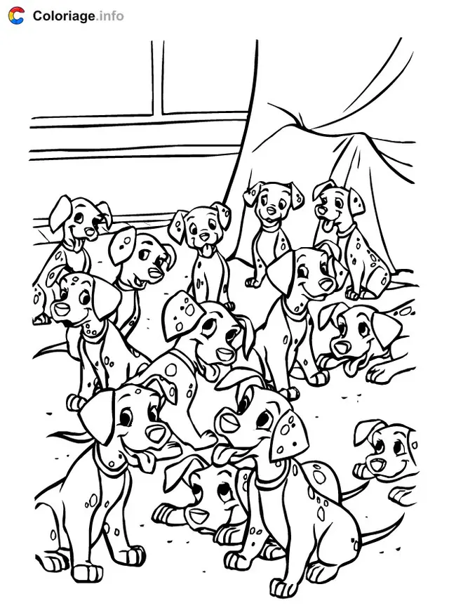 Coloriage Les chiots dalmatiens jouant ensemble - Les 101 Dalmatiens à imprimer