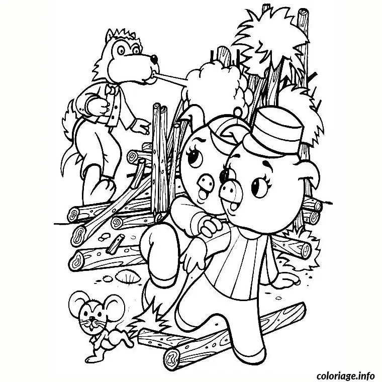Coloriage Loup et cochons - Loup à imprimer