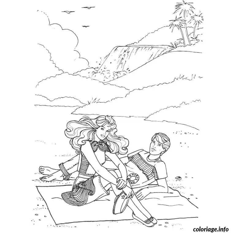 Coloriage Barbie plage - Barbie à imprimer