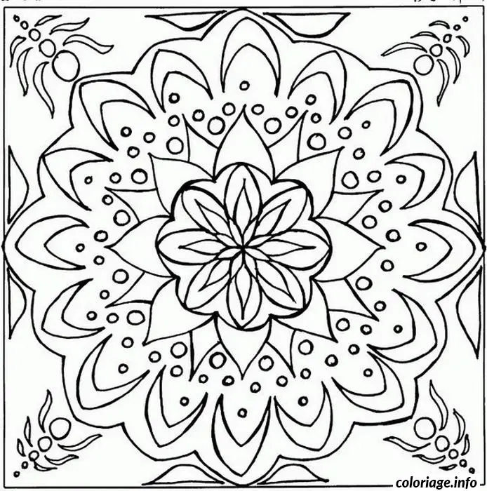 Coloriage Mandala floral symétrique en dentelle - Difficile à imprimer