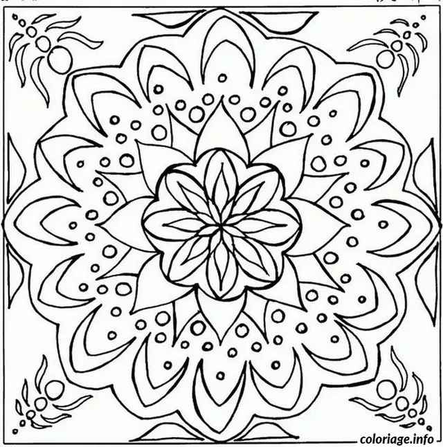 Coloriage Mandala floral symétrique en dentelle - Difficile à imprimer