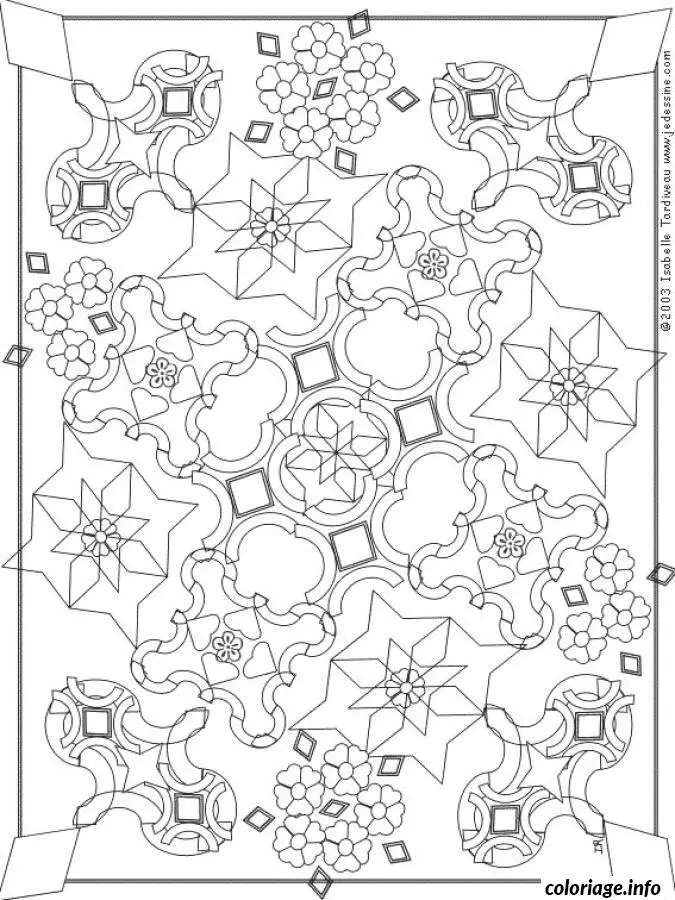 Coloriage Mandala symétrique aux motifs floraux géométriques - Difficile à imprimer
