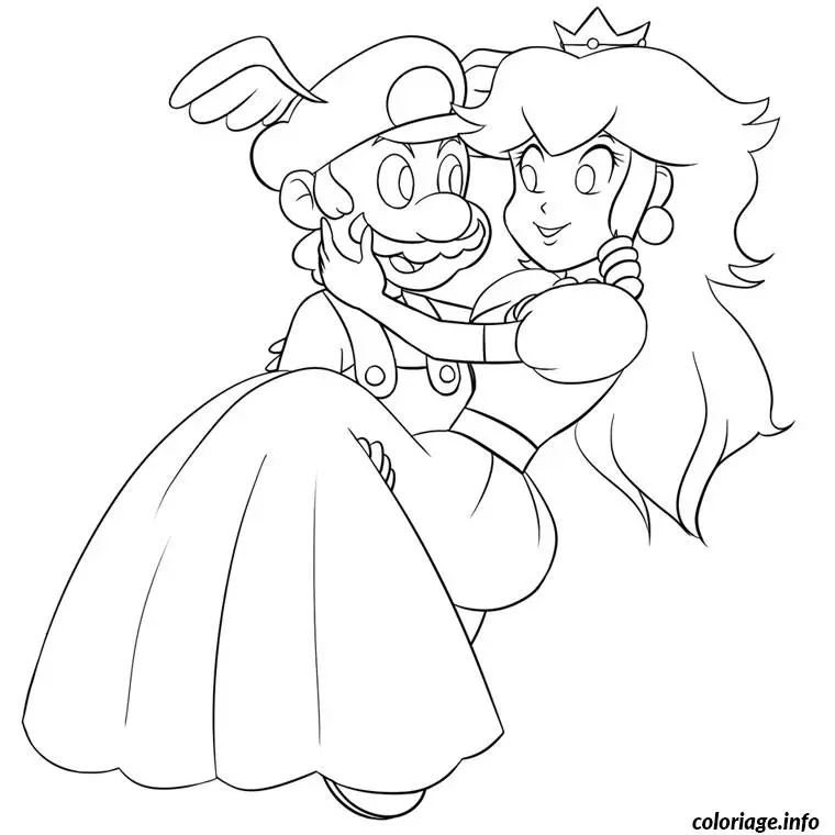 Disegno di Mario e Peach da stampare