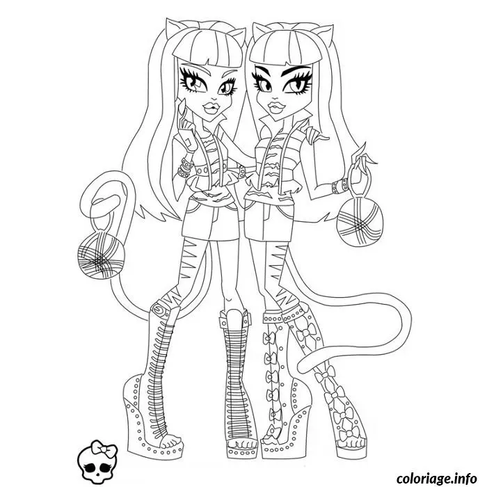 Coloriage Monster high meowlodie et purrsephone - Monster high à imprimer