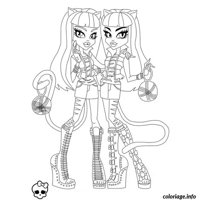 Coloriage Monster high meowlodie et purrsephone - Monster high à imprimer