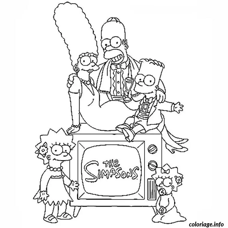 Coloriage Les simpson en famille - Famille à imprimer