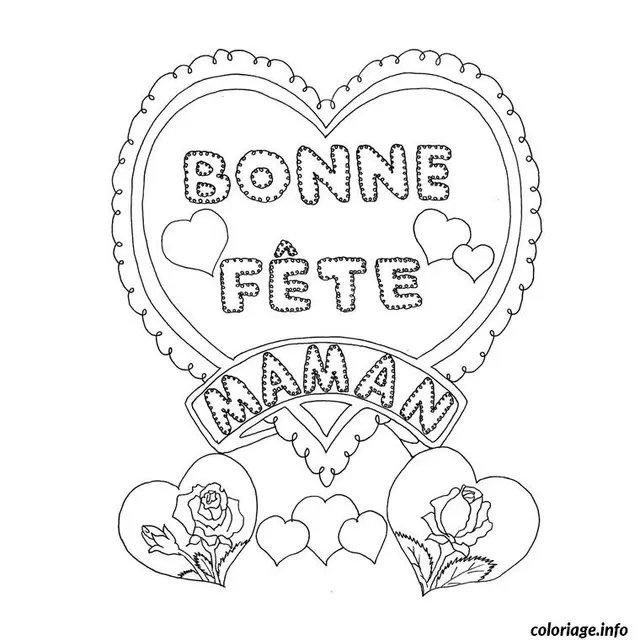 Coloriage Cœur bonne fête maman - Coeur à imprimer