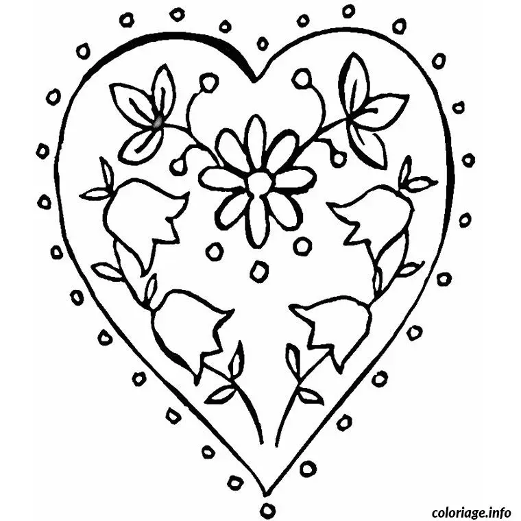 Coloriage Cœur et fleur - Coeur à imprimer