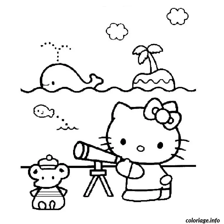 Coloriage Hello kitty a la plage - Hello kitty à imprimer